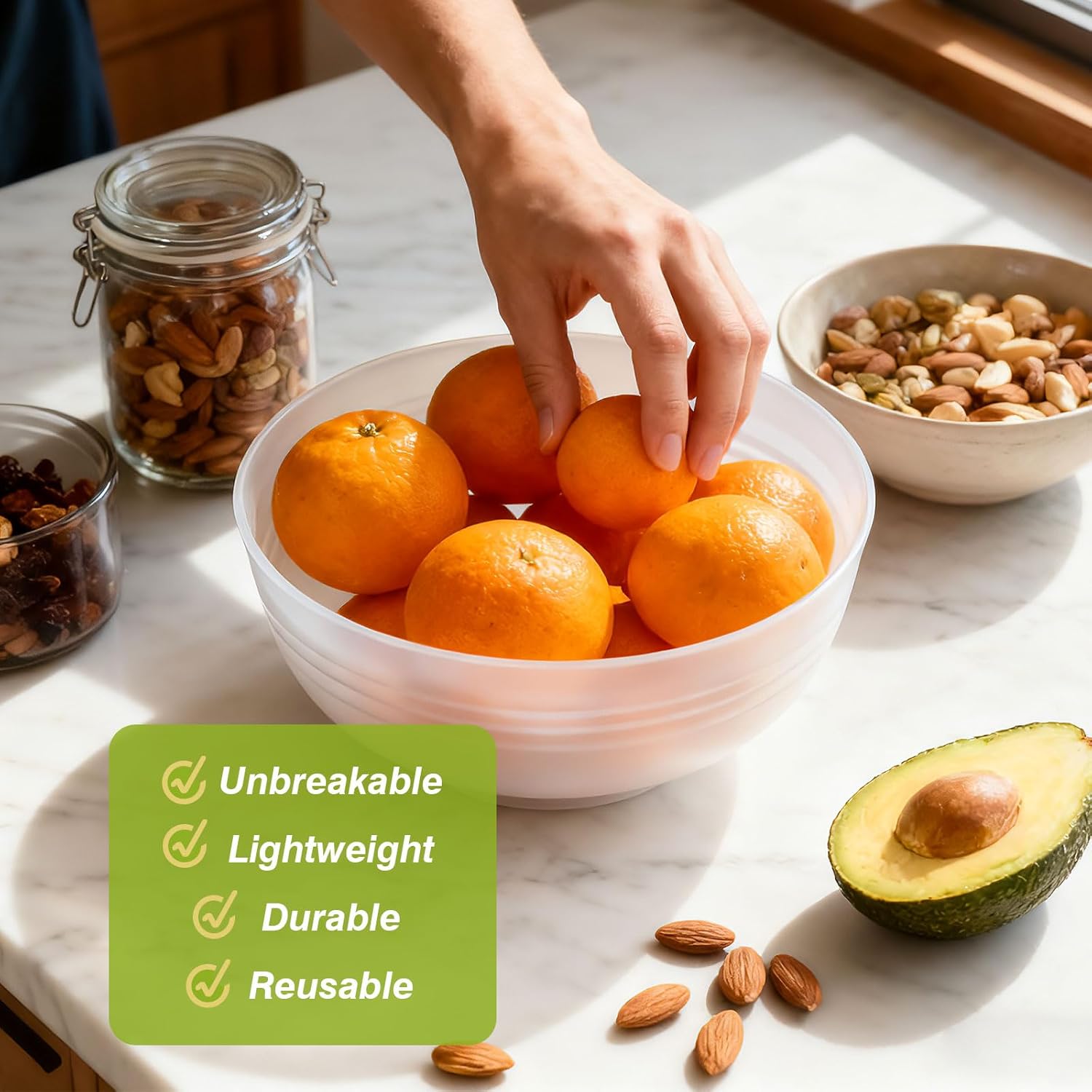 Greentainer Unbreakable Large Salad Bowls, 76 oz Plastic Clear Serving Bowl Set of 6, Lightweight Bowl for Soup, Cereal, Fruit, Popcorn, Dishwasher & Microwave Safe