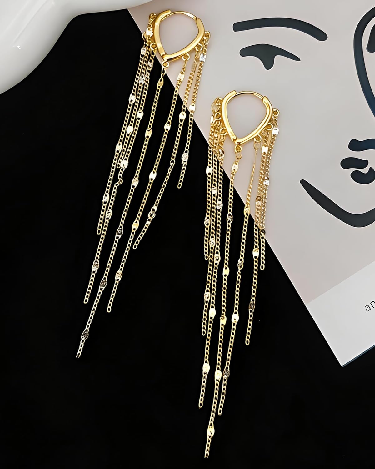 Long Gold Tassel Earrings for Women Trendy 14k Gold Plated Chain Dangle Earrings Golden Huggie Heart Drop Ear-rings Wedding Party Prom Ear Jewelry Accessories Gifts for Her - Image 5