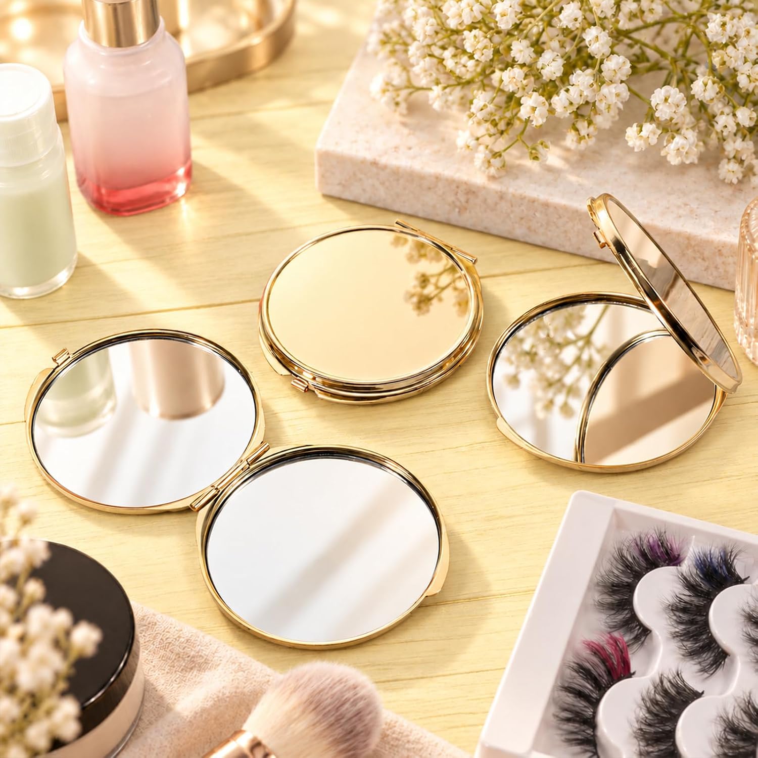 15Pcs Gold Compact Mirror for Purse 1X/2X Magnifying Pocket Mirror Bulk