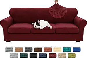 XINEAGE 2025 New 4 Pieces Extra Large Couch Covers for 3 Cushion Sofa Super Stretch Sofa Cover for 3 Large Seat Cushion Universal Fitted Slip Cover for Living Room (Wine Red), 91"-110"(3 Cushions)