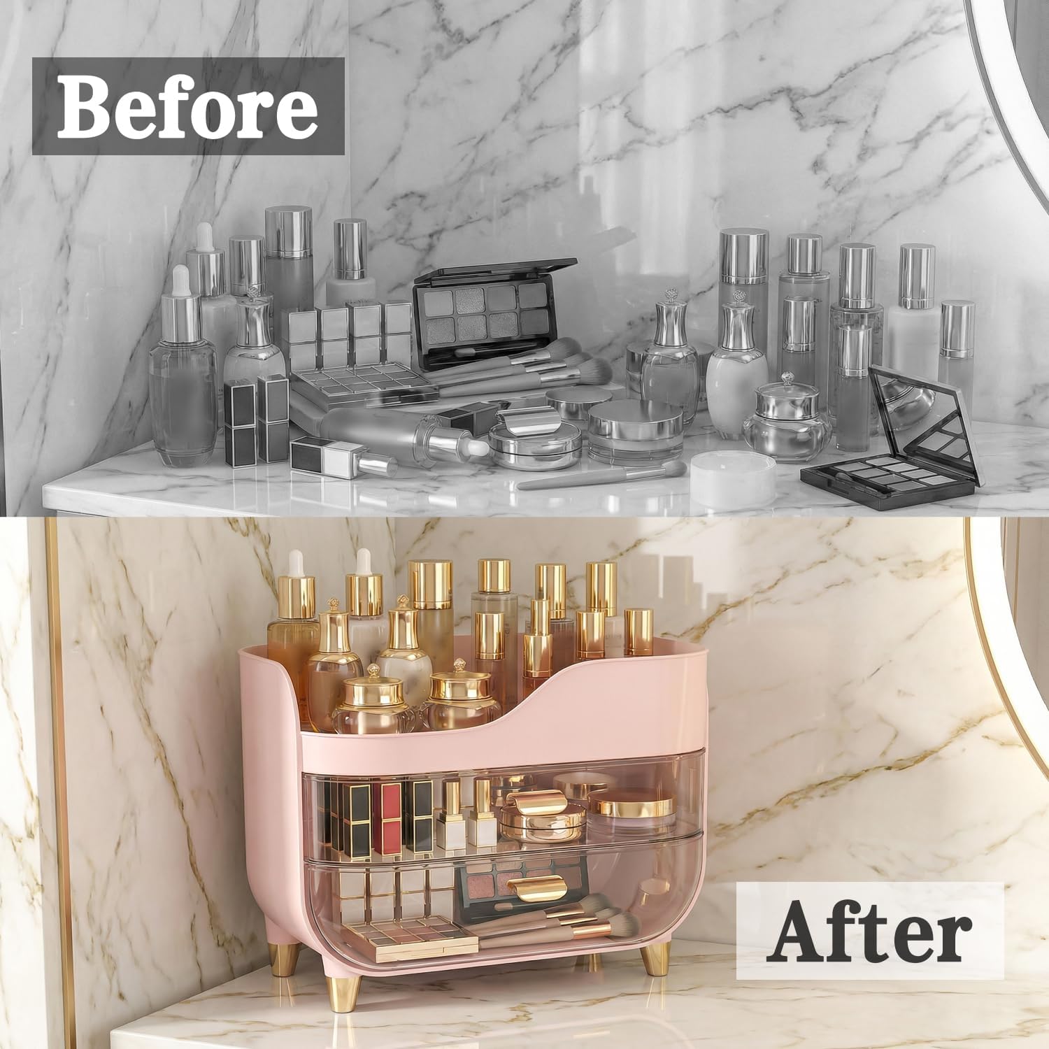 Makeup Organizer for Vanity with Large Smooth Drawers Extra Large Skincare Organizer for Bathroom Countertop and Dresser, Crystal Clear Cosmetic Storage Display Case for Beauty Products