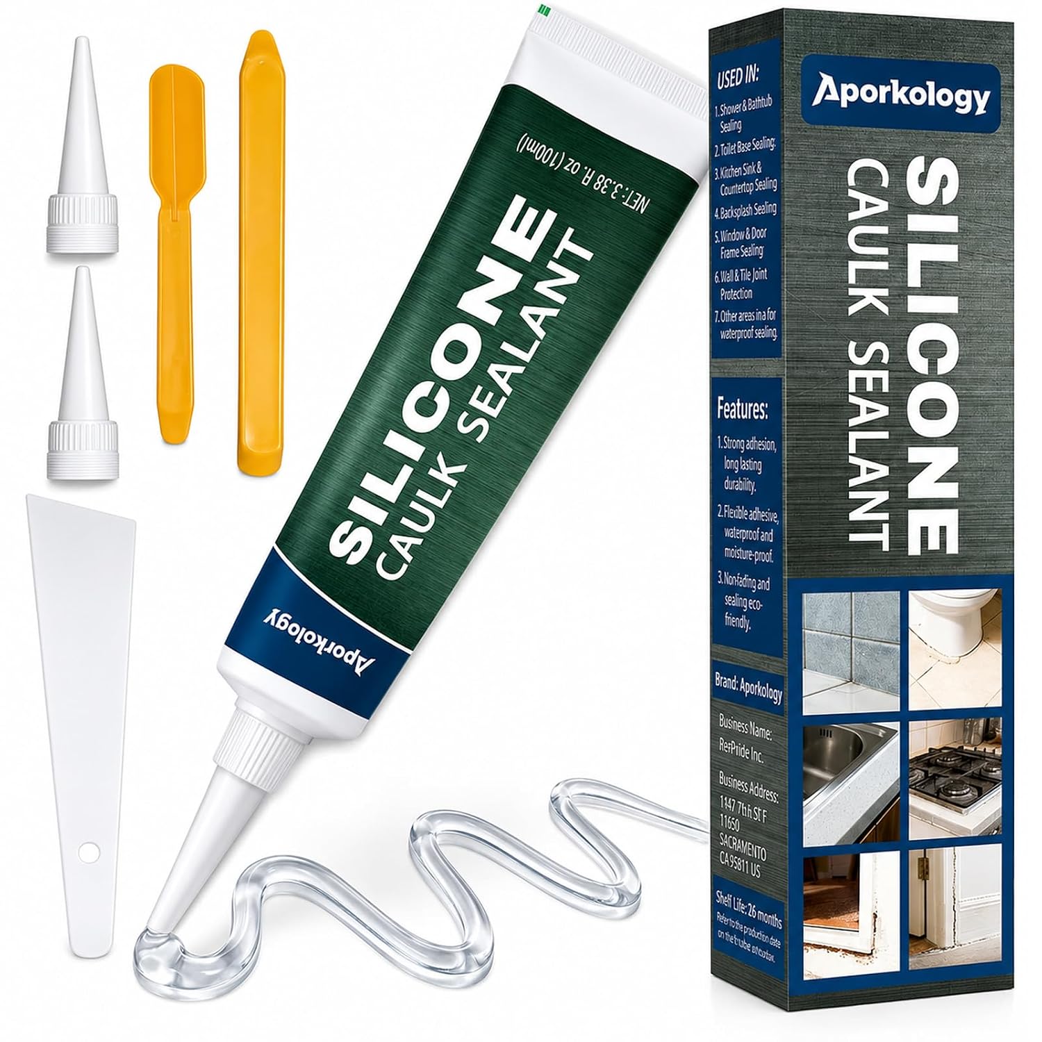 Clear Silicone Caulk Waterproof Silicone Sealant, 0.68 fl.oz(20ml)*2