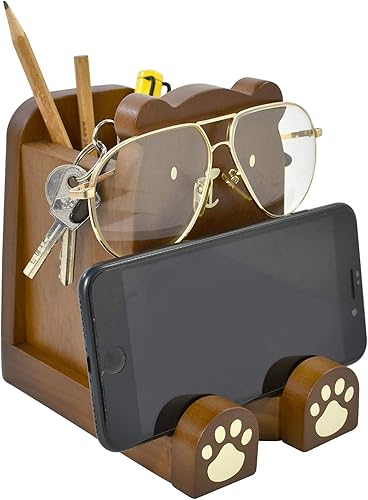 Miniatura 2 de I'm - Soporte multiusos de madera para lentes, teléfono, pluma y lápiz, accesorios de escritorio, decoración de escritorio, hogar, oficina, Oso