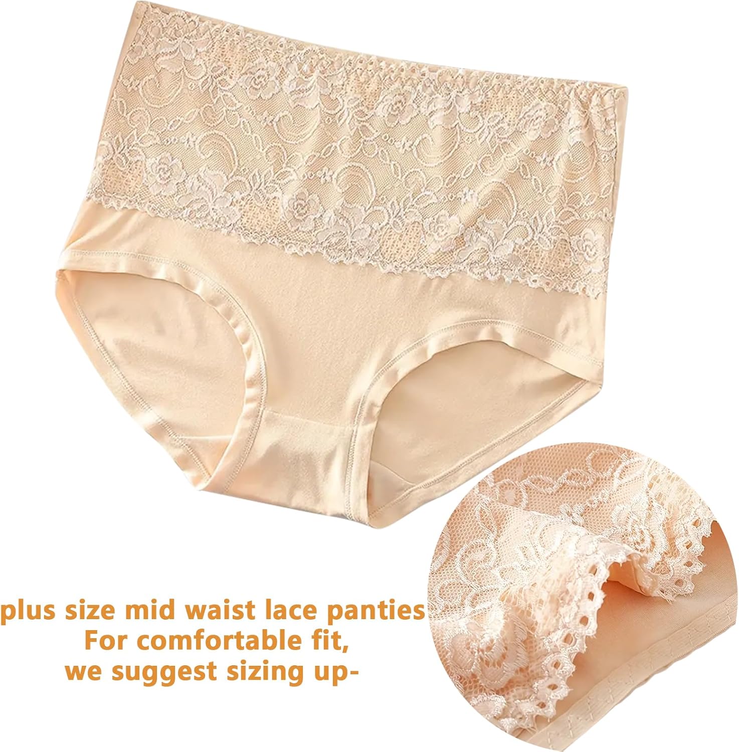 Womens Underwear Lace Panties Ladies Briefs Mid Waist Nylon Panty 4-Pack XL-5XL Plus Size - Image 3