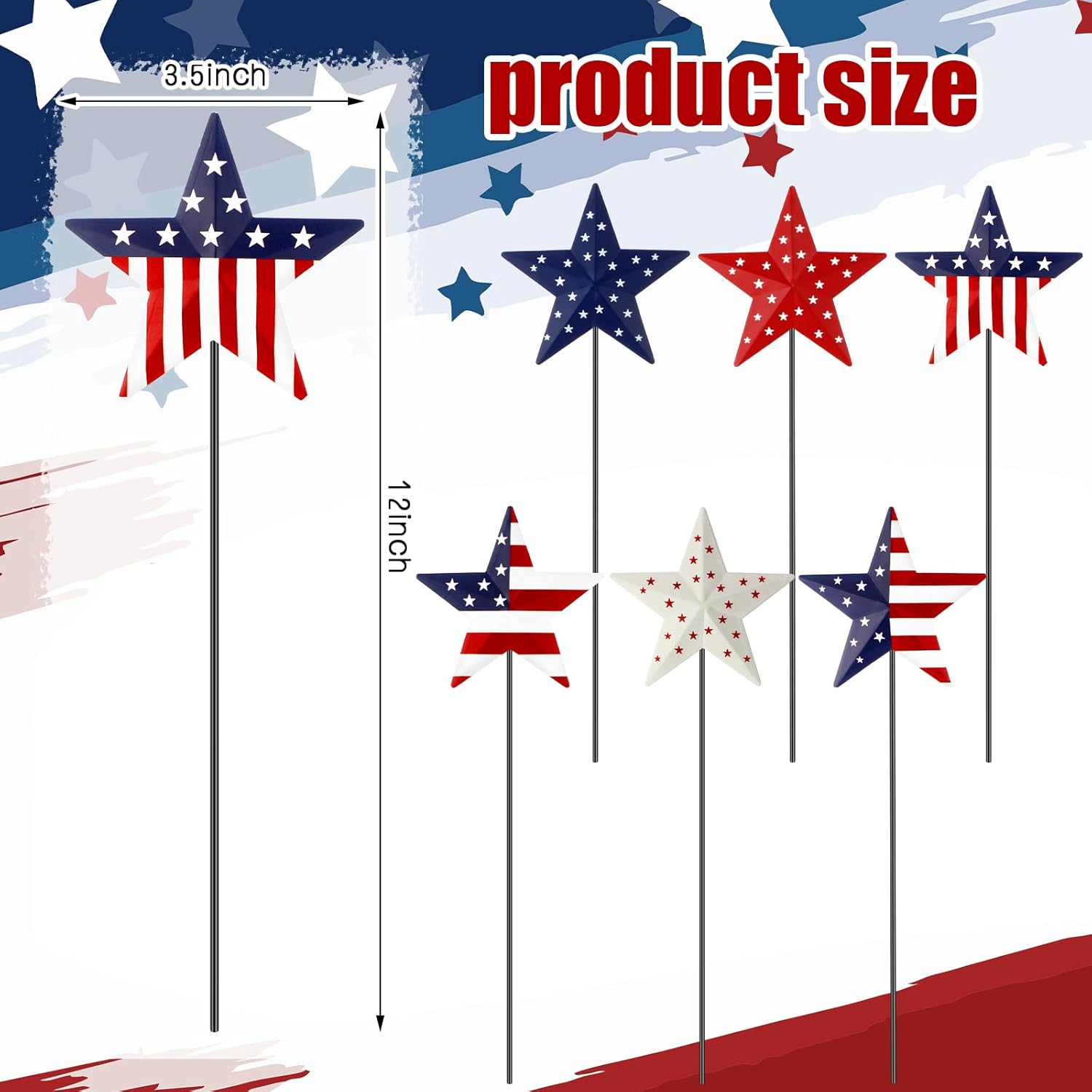 Pickmesh 6 Pcs 12" H 4th of July Outdoor Decor Patriotic Metal Yard Sign Star Red White Blue Garden Stake USA Flag American Yard Sign for Memorial Day Independence Day Decoration
