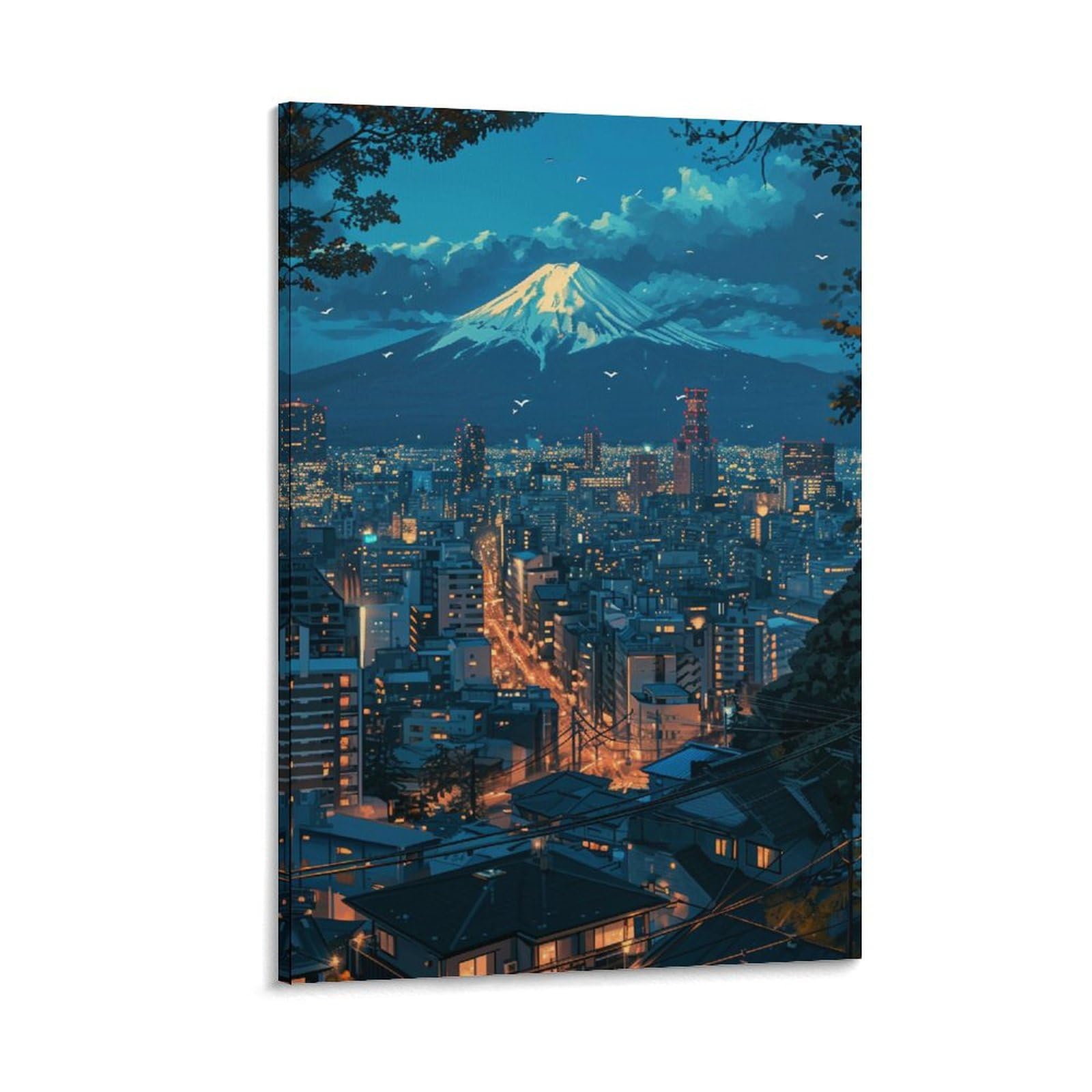 Amazon.co.jp: 絵画 富士山を望む都会の夜景インテリア 絵画 美しい