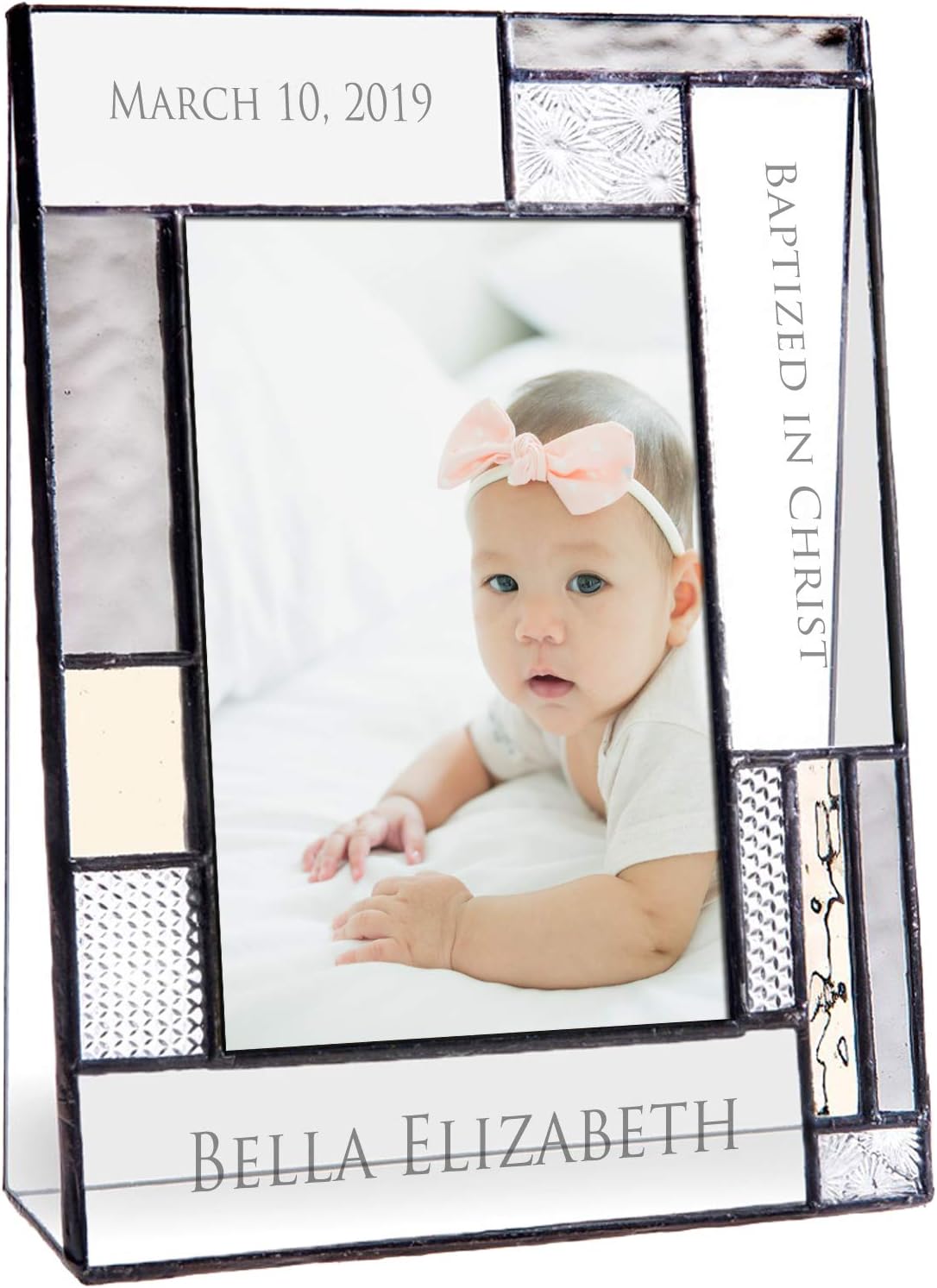 Baptism Gifts For Girls Or Boys Personalized Picture Frame Custom Engraved Glass 4x6 Vertical Photo Grey And Antique Yellow J Devlin Pic 392-46V EP615