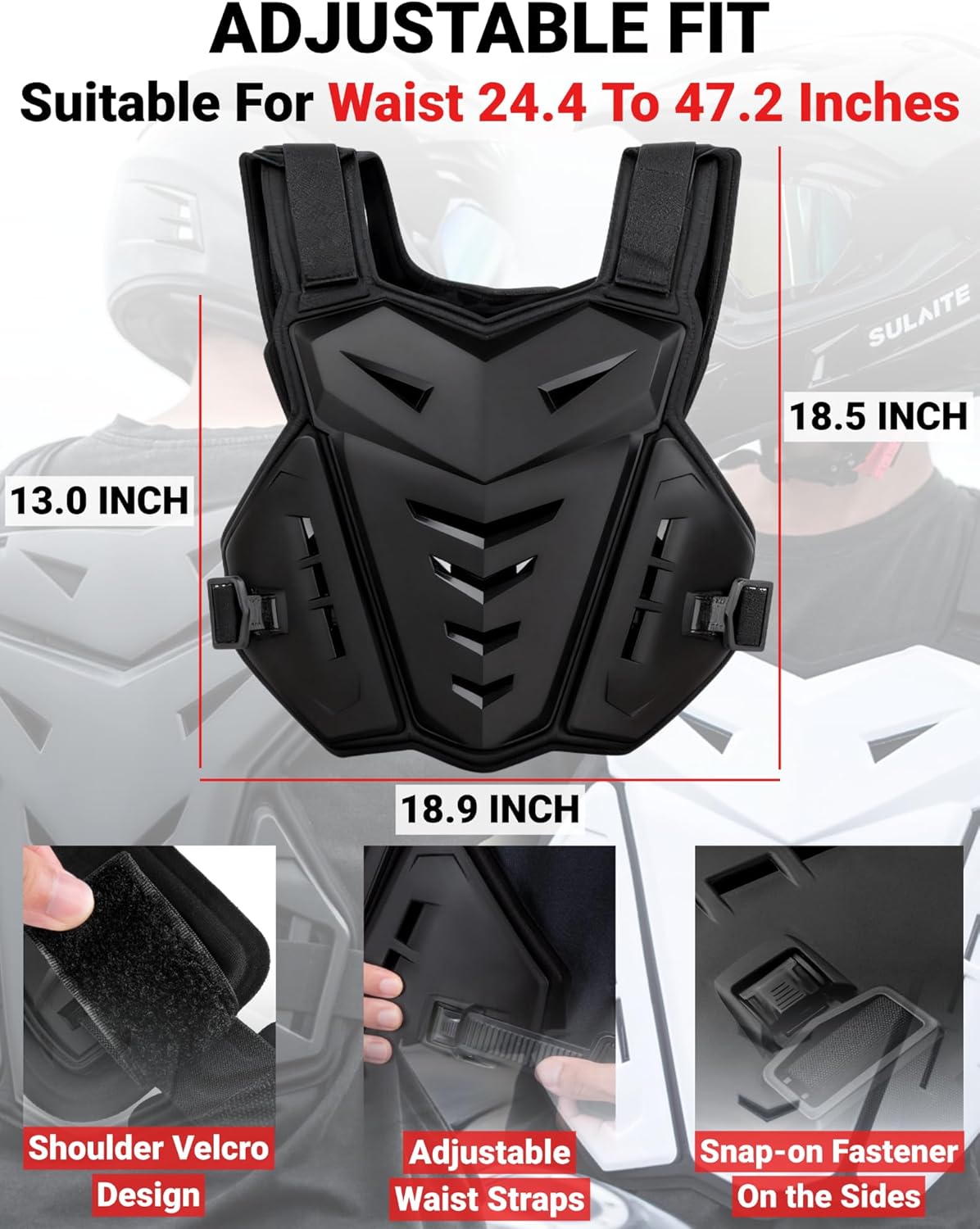 Motorcycle Chest Protector Adult Motocross Chest Armor Vest Adjustable Armor Body Guard Dirt Bike MTV Safety Gear Chest Guard Men Back Protection for Off-Road Racing Cycling Skiing