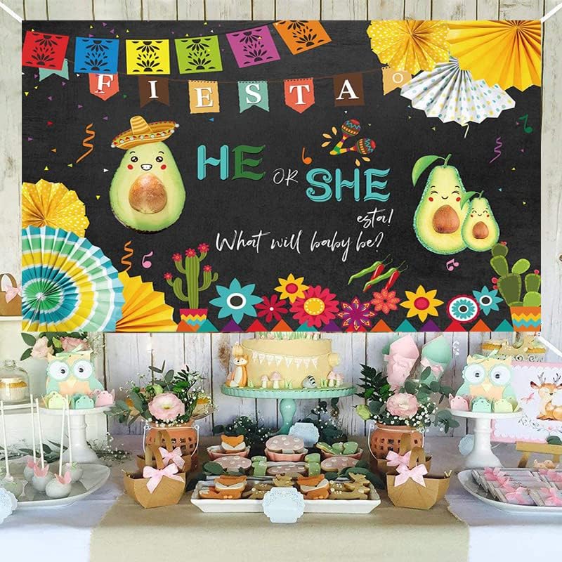 Miniatura 2 de Pancarta de fondo de fiesta mexicana para revelar el género, fiesta mexicana, baby shower, decoraciones de fiesta de aguacate, él o ella, fondo de