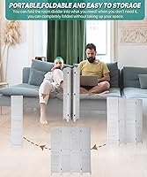 Vista 4 de Divisor de habitación plegable de 4 paneles de 69 pulgadas de alto, pantallas de privacidad portátiles de madera maciza independiente para Blanco