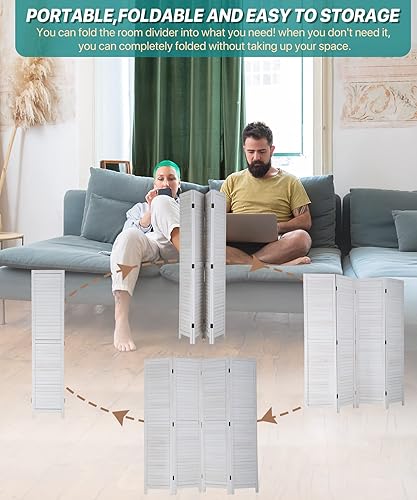 Miniatura 4 de Divisor de habitación plegable de 4 paneles de 69 pulgadas de alto, pantallas de privacidad portátiles de madera maciza independiente para