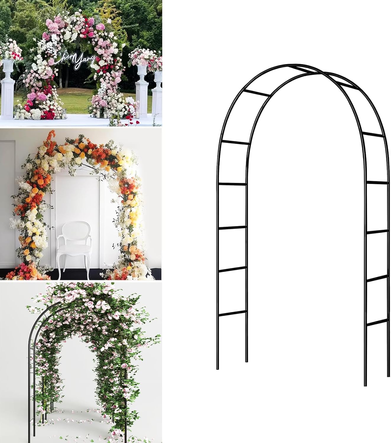 Metal Pergola Arbor, Heavy Duty Reinforced Thick Iron Pipe for Enhanced Stability, Freely Assemble into 2 Sizes, Garden Arch for Climbing Plants, Wedding Decor & Bridal Party Backdrop, 1 Pack