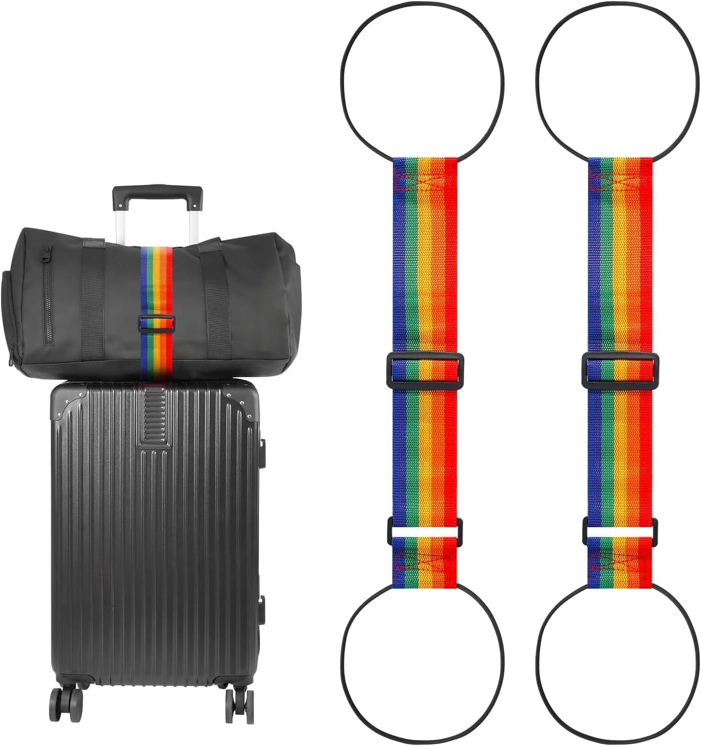Luggage Connector Straps (2-Pack), Heavy-Duty Adjustable Bungee Belts for Suitcases, Elastic Fastening Straps to Secure Carry-On Bags & Travel Essentials