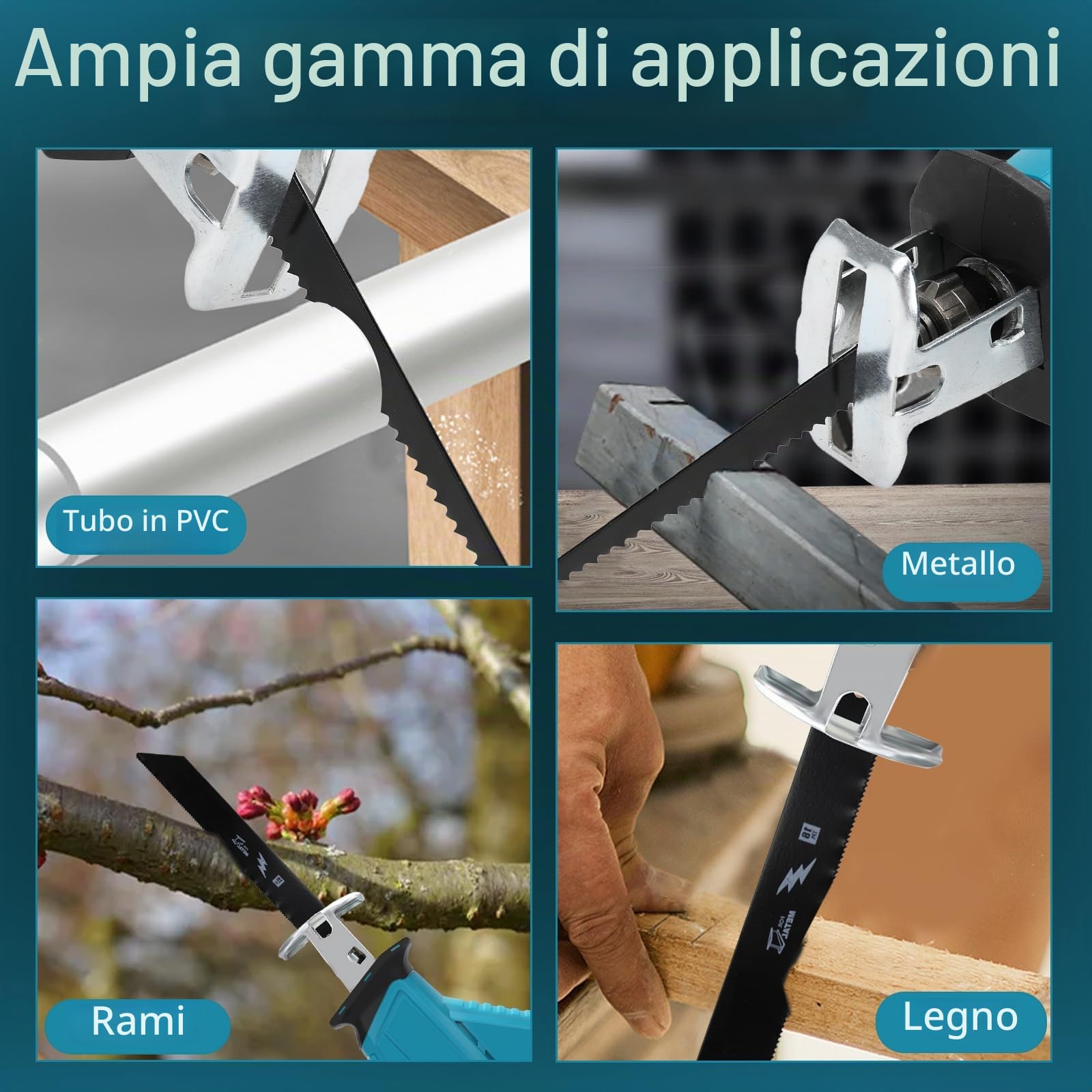Sega Alternativa Compatibile con Makita 18V, Sega Gattuccio Elettrica a Velocità Variabile, Sega Manuale Elettrica con Cambio lama senza Attrezzi, Adatto per Tagliare Legno e Metallo (Due Batterie)