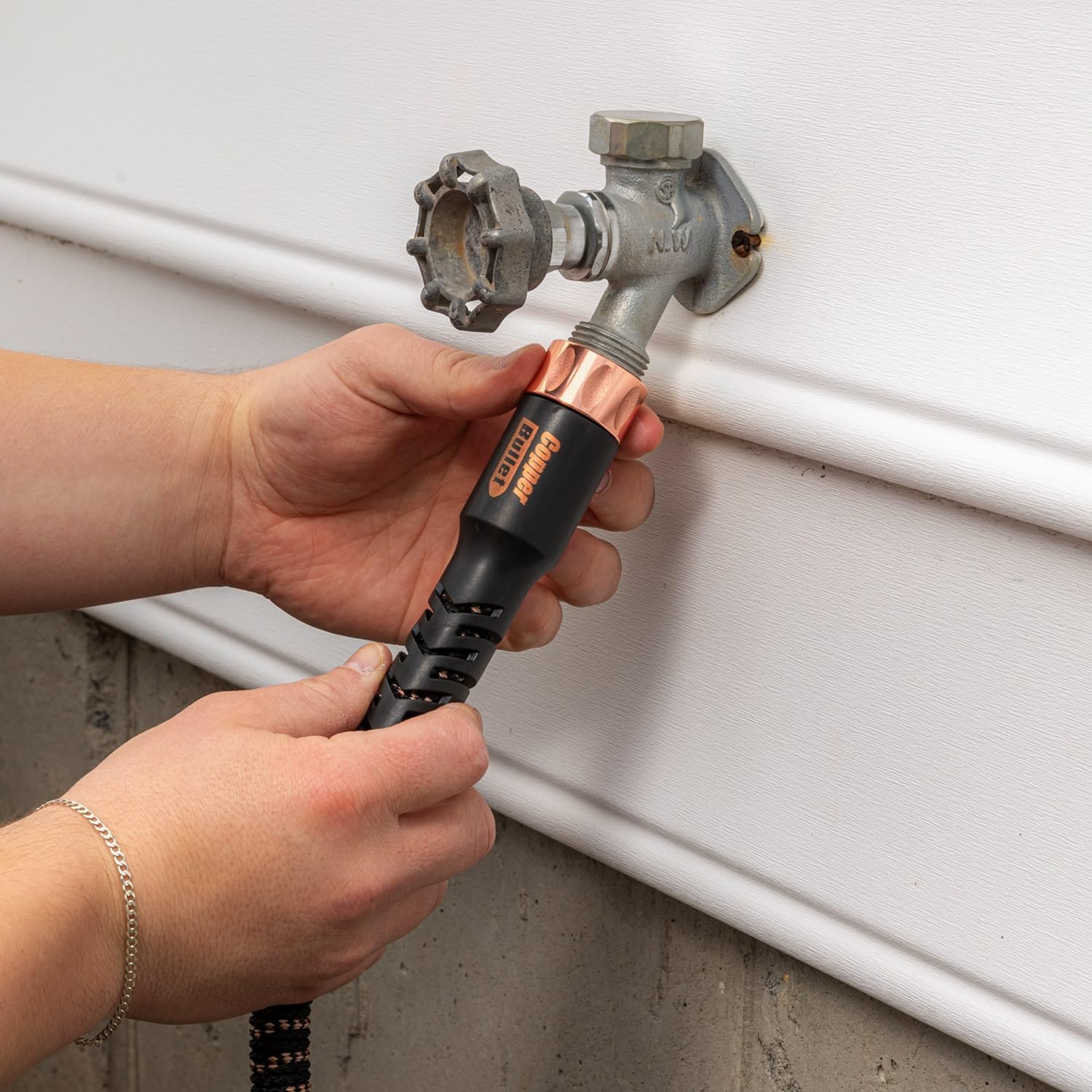 2024 Pocket Hose Copper Bullet AS SEEN ON TV Expands to 100 ft REMOVABLE Turbo Shot Multi-Pattern Nozzle 650psi 3/4 in Solid Copper Anodized Aluminum Fittings Lead-Free Lightweight No-Kink Garden Hose
