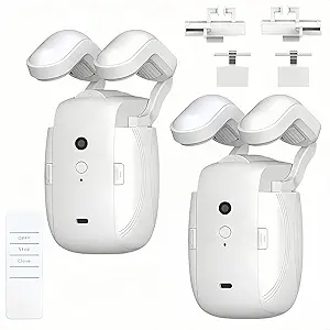 2PCS Automatic Curtain Opener, Smart Electric Curtain Opener with Remote Control for Roman, I-Shaped, U-Shaped Tracks