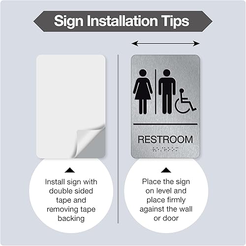Miniatura 13 de Letrero de baño – Letrero de aluminio para discapacitados en Braille con cinta 3M de doble cara – 9 x 6 pulgadas para oficinas y restaurantes