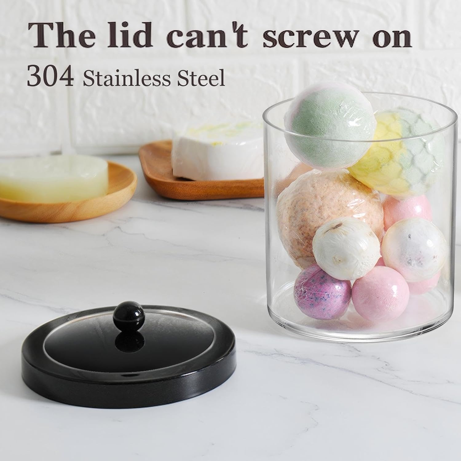 2 Pack 50 Oz Apothecary Jar - Plastic Canister with Stainless Steel Lid, Bathroom Vanity Organizer + 4 Pack Apothecary Jars Bathroom Vanity Storage Organizer Set