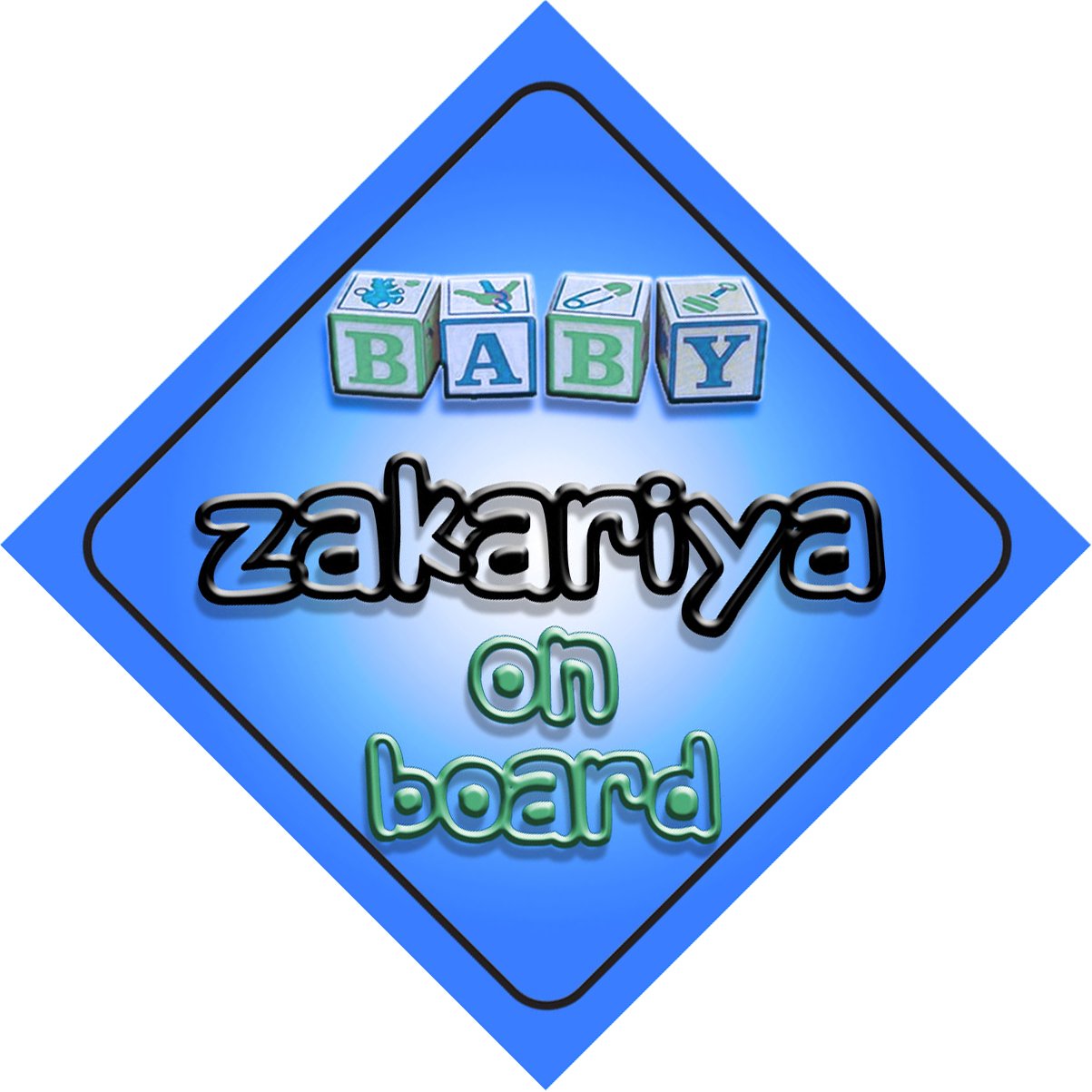 Baby Boy Zakariya on board novelty car sign gift / present for new child / newborn baby