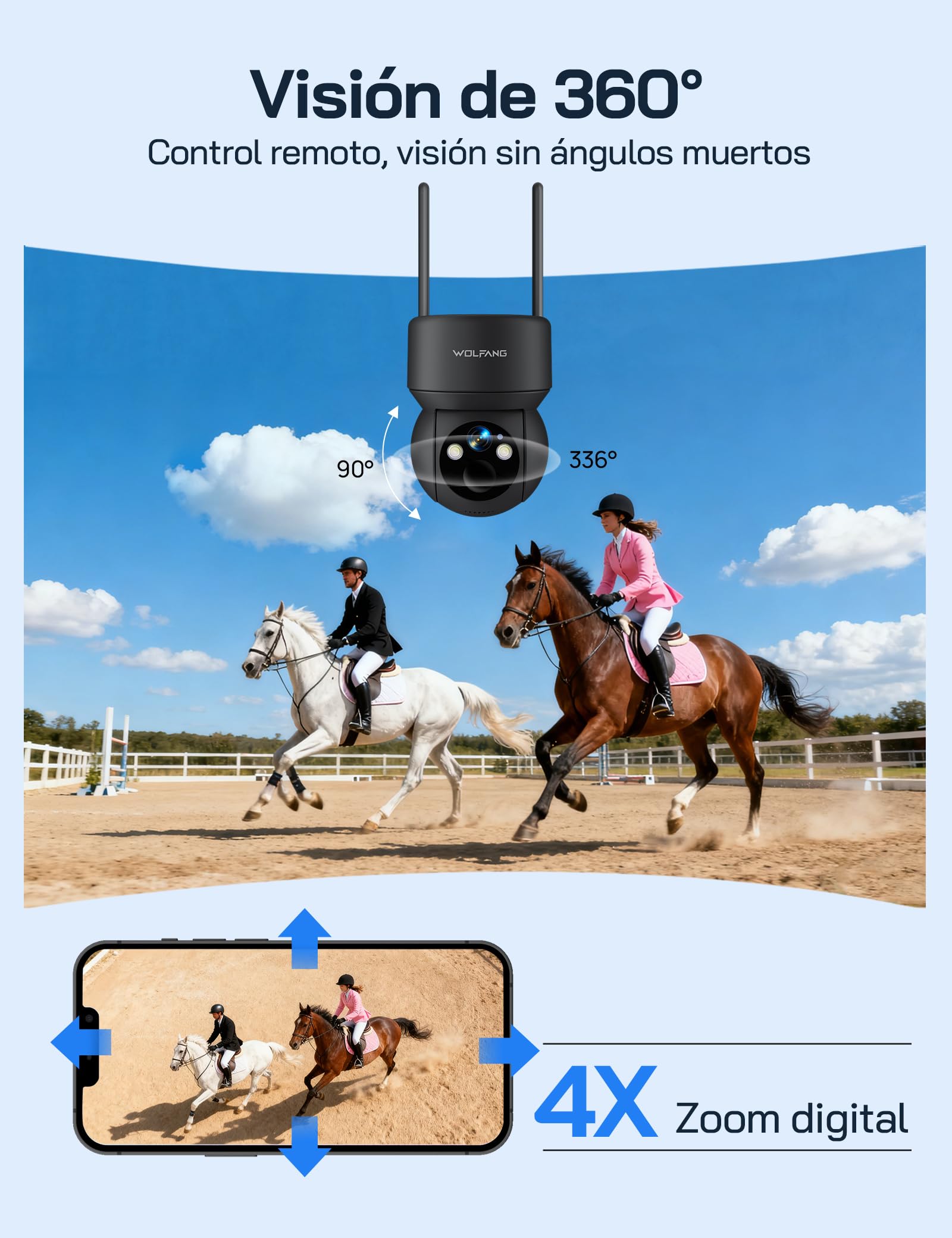 WOLFANG Câmara de Vida selvagem, Celular 4G LTE alimentada por energia Solar com visualização de 2,5 K de vídeo ao Vivo, inclinação de 355°, Ajuste Remoto de 90°