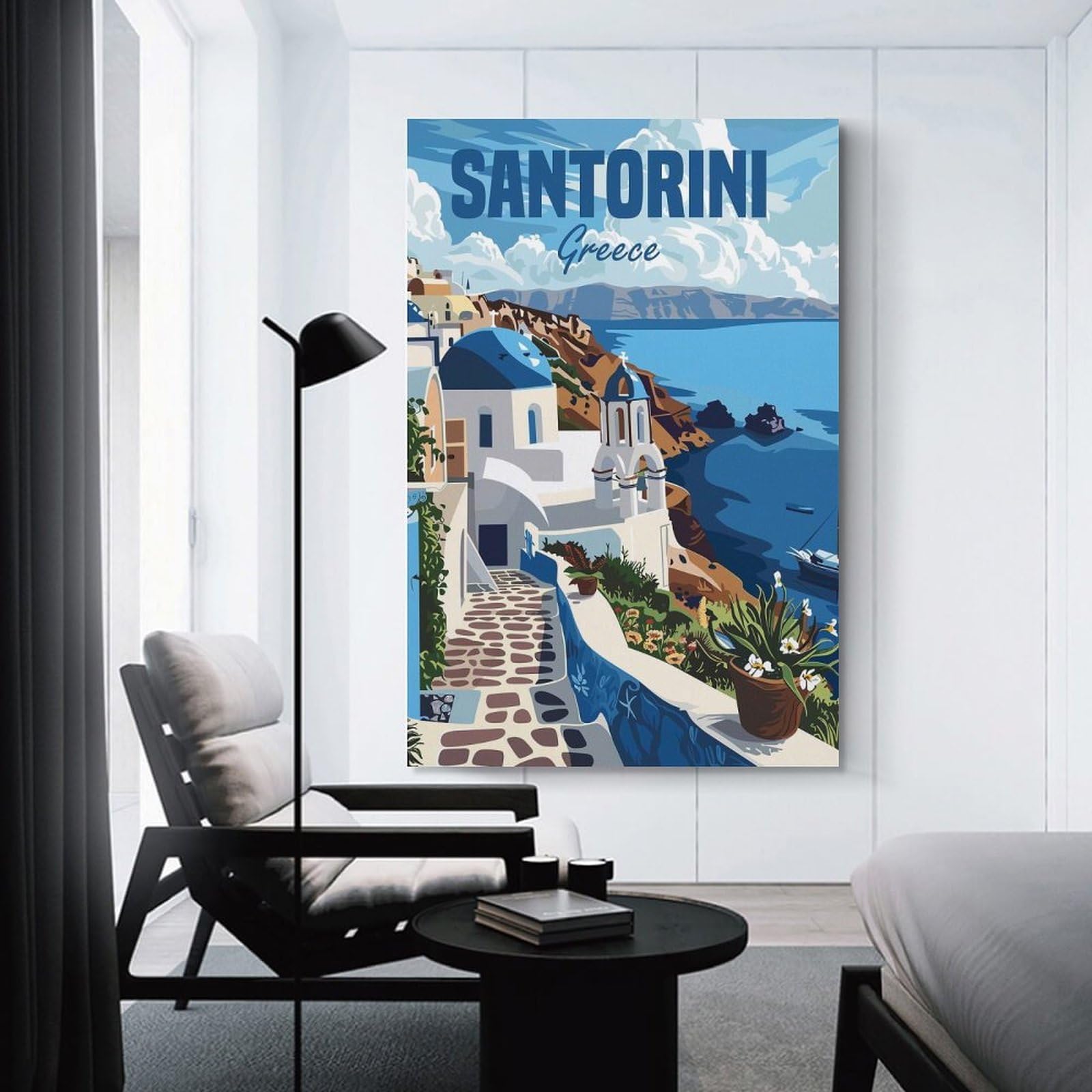 Junmoney Wall Decor Canvas Print Santorini Greece(5), 08x12inch(20x30cm), for Study, Office Or Apartment Decor, Canvas Artwork with Gifting Potential