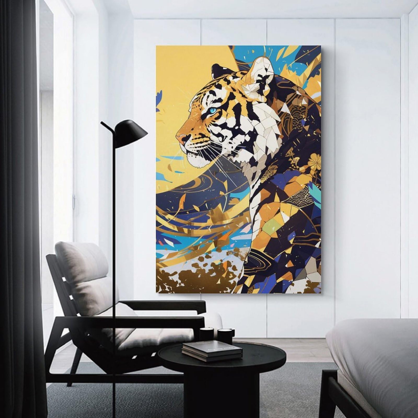 Junmoney Room Decor Wall Art Abstract Tiger Art with Geometric Patterns, 20x30inch(50x75cm), for Living Room, Lounge Or Sitting Room, Canvas Styling for A Polished Room Look