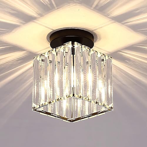Candelabro pequeño negro de cristal empotrado lámpara de techo moderna para entrada, pasillo, lámpara de techo semiempotrada, lámpara de techo de