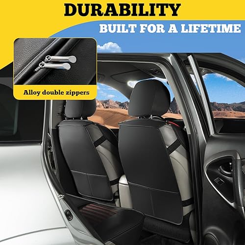 Miniatura 19 de LINGVIDO - Fundas de piel sintética con respaldo para asiento de automóvil, transpirables, impermeables, universal y antideslizante, para SUV, Beige