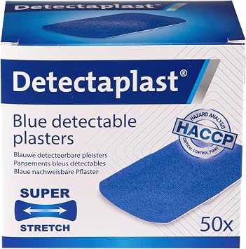 Detectaplast Blue Bandaids Superstretch - Metal Detectable & Flexible Bandaids - Wound Care- First Aid Kit in Food Handling Environments - 1,97 x 2,83 inches - 50 pcs