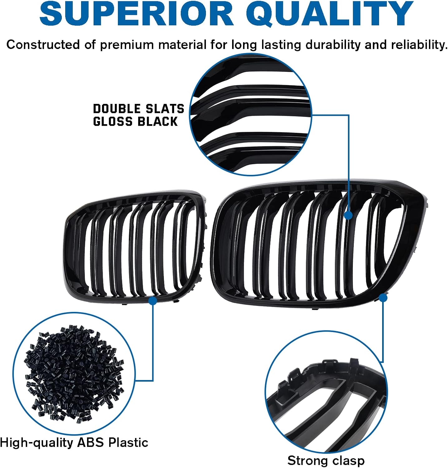 G01 G02 Grille - Black Kidney Grill Compatible with 2018-2021 X3 G01 2019-2021 X4 G02， Double Slats Glossy Black - Image 3