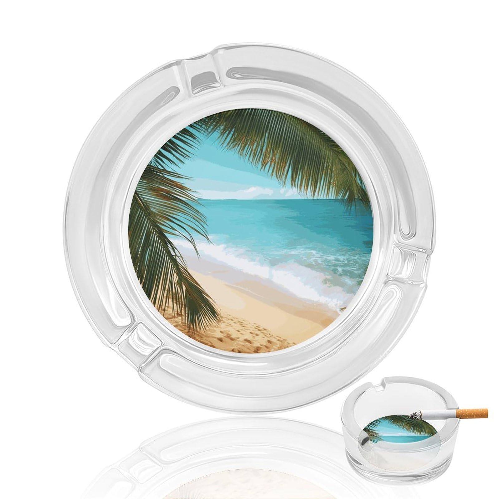 Cendrier sans fumée en verre au design océan et plage pour maison et bureau