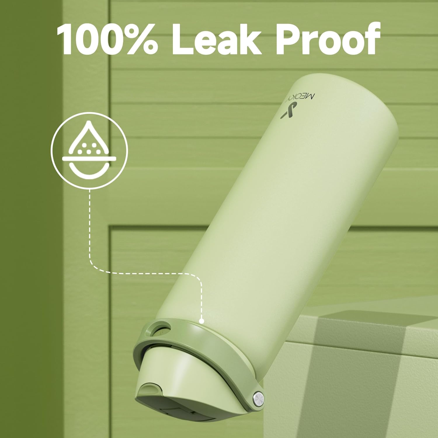 32 oz Insulated Water Bottle with Straw: Meoky Stainless Steel Metal Water Bottle with 2-in-1 Lid - Leak Proof, Cold for 24 Hours, Protective Silicone Base, BPA-Free for Sports Gym, Sage - Image 7