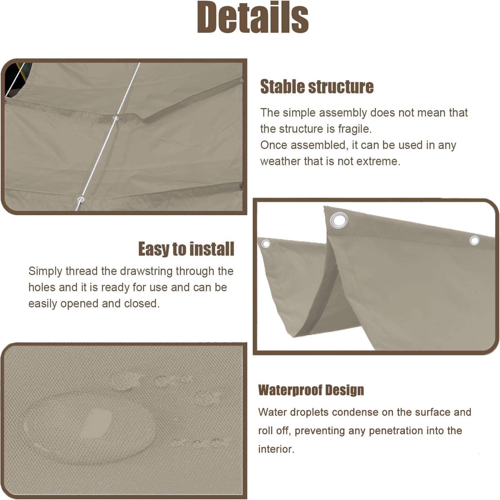 Toldo Retráctil 3 x 12 m Impermeable, 98% Rayos UV Resistente Al Desgarro, Toldo con Protección Solar, Vela Parasol, con Ojales y Cuerdas para Jardín, Pergola, Caqui