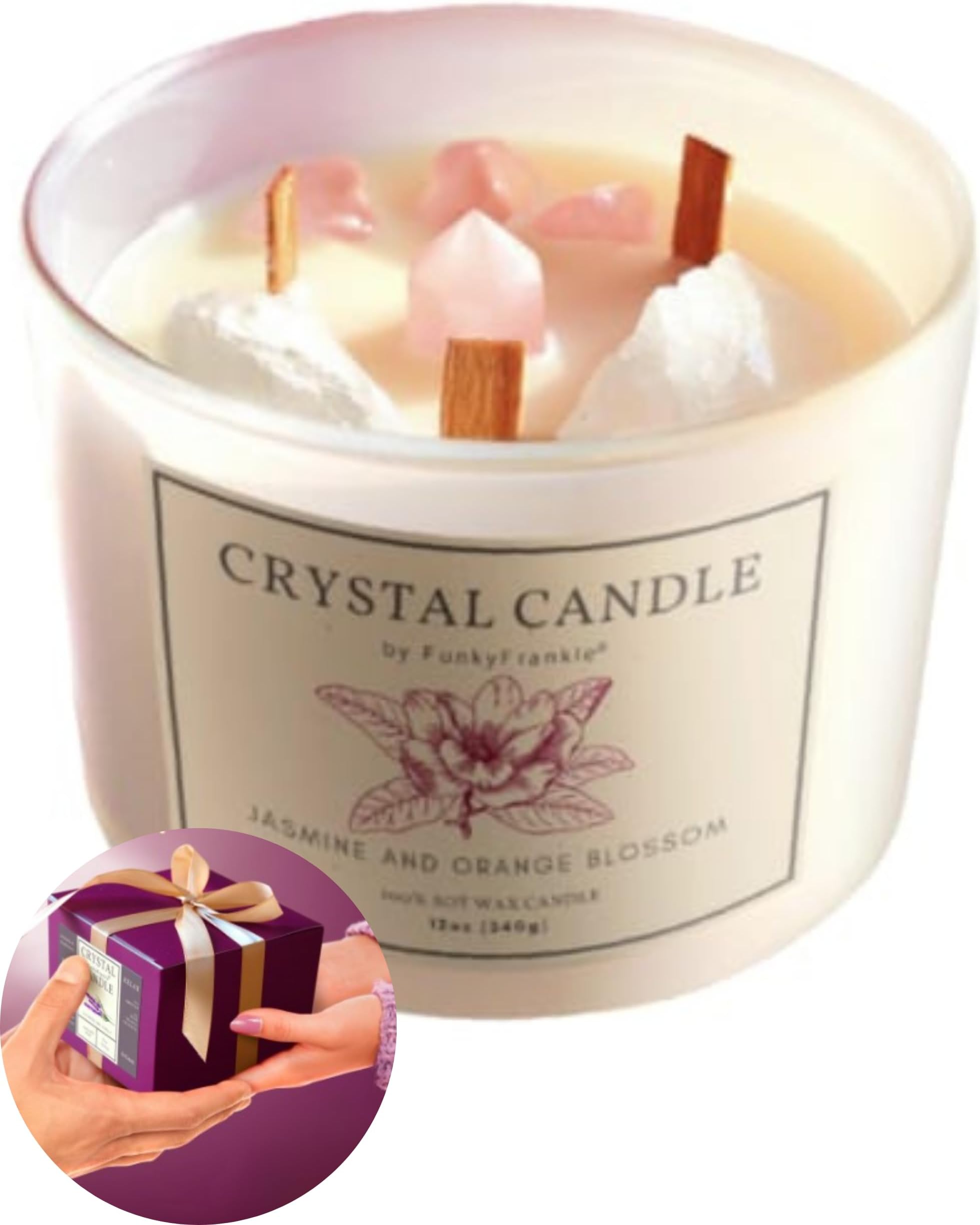 4 Healing Crystal Candle, Self Love - Rose Quartz 12 oz Manifestation with Crystals Inside for Aries | Zodiac Candle | Jasmine Neroli Soothing Scent l Gifts for Women