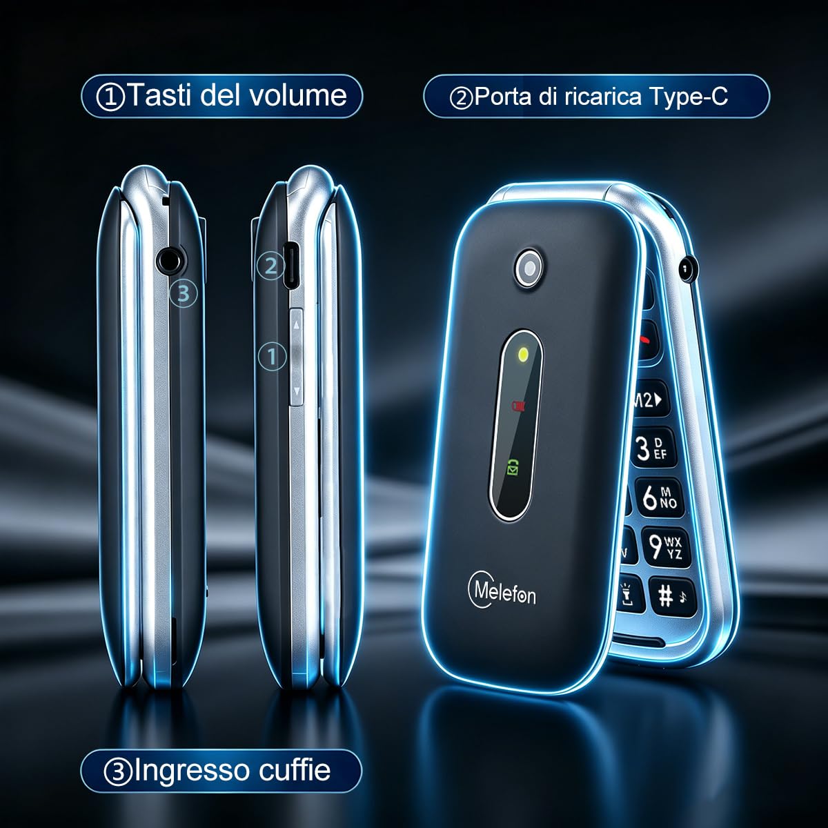 Telefono 4G a Conchiglia per Anziani,Tasti Grandi,Pulsante SOS,Sbloccato | Chiamata Rapida M1/M2, Volume Alto, Schermo a Colori da 2,4", Facile da Usare,Radio FM, Torcia LED, Batteria 1350 mAh