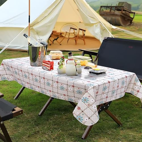 Vista 152 de Mantel rectangular de vinilo de 52 x 70 pulgadas con reverso de franela, mantel para el día de San Valentín, mantel de hule 100% impermeable Azul