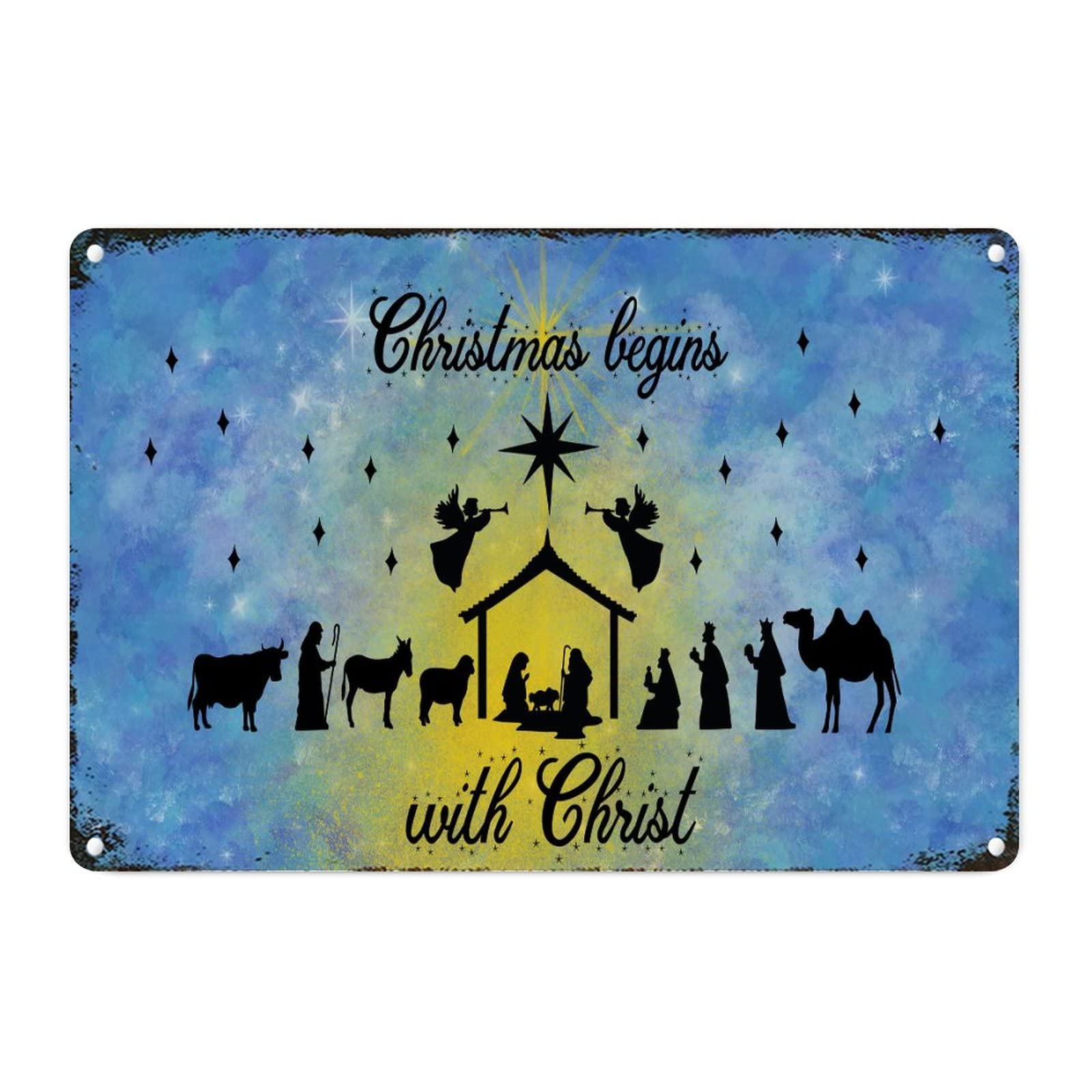 Plaque en métal chrétienne pour déco de Noël vintage et salon chaleureux
