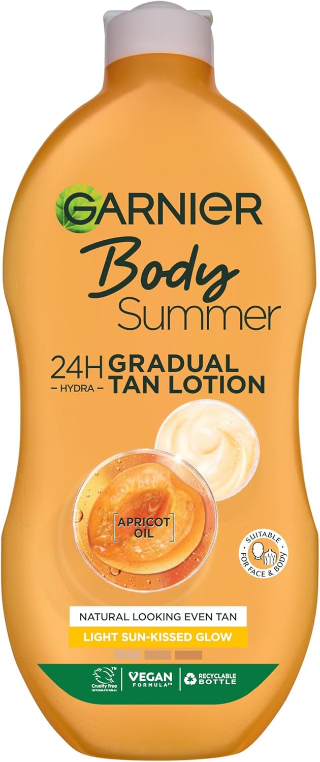 Garnier Summer Body Gradual Tan Moisturiser Light, For A Radiant Sun Kissed Glow, Suitable For Face & Body, 24 Hour Hydration & A Natural Even Tan, Fast Absorption, Vegan Formula, 400ml