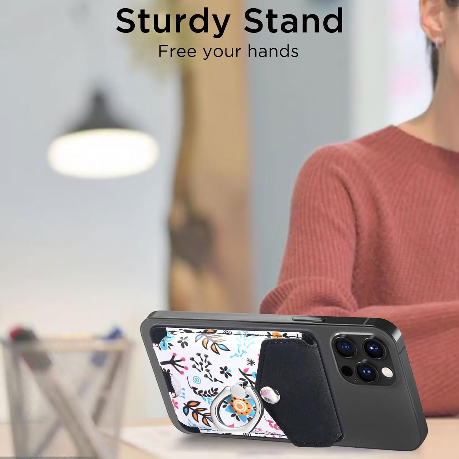 for MagSafe Wallet, Printed Leather Magnetic Phone Wallet with Ring Holder, Compatible with iPhone 15/14/13/12 Series, 3 Card Holder (Black) image 5