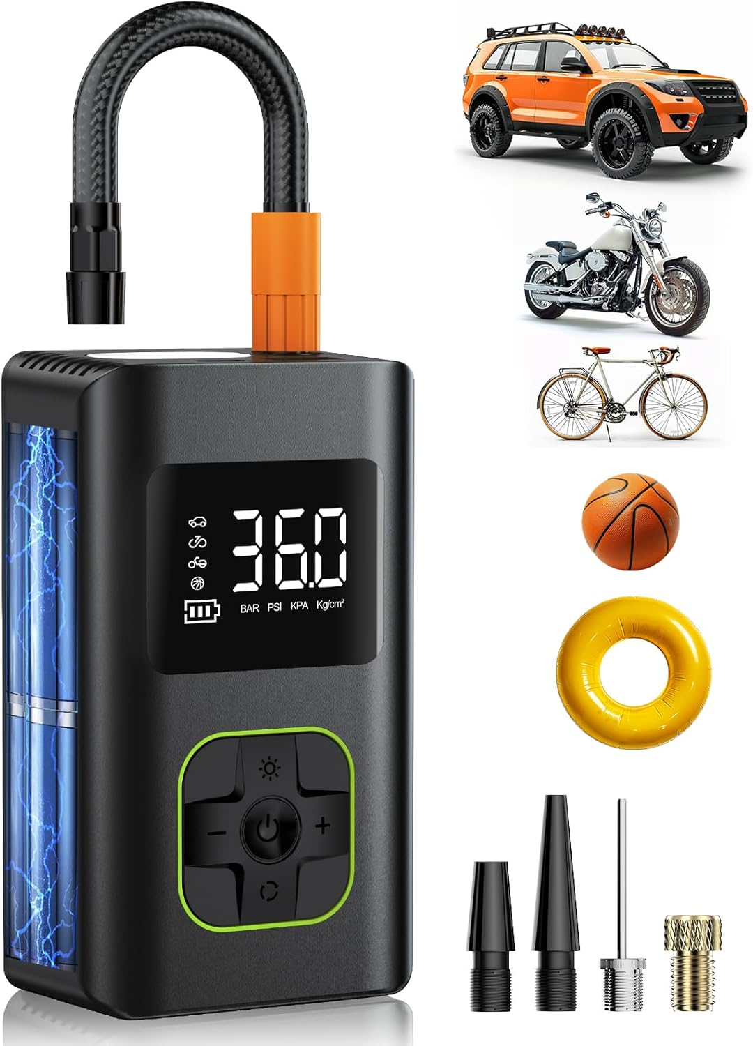Tire Inflator Portable Air Compressor, 150PSI Auto Air Pump for Car Tires, DC 12V Electric Tire Pump with LCD Digital Pressure Gauge & LED Light for Motorcycle, Bike, Ball, Car Accessories