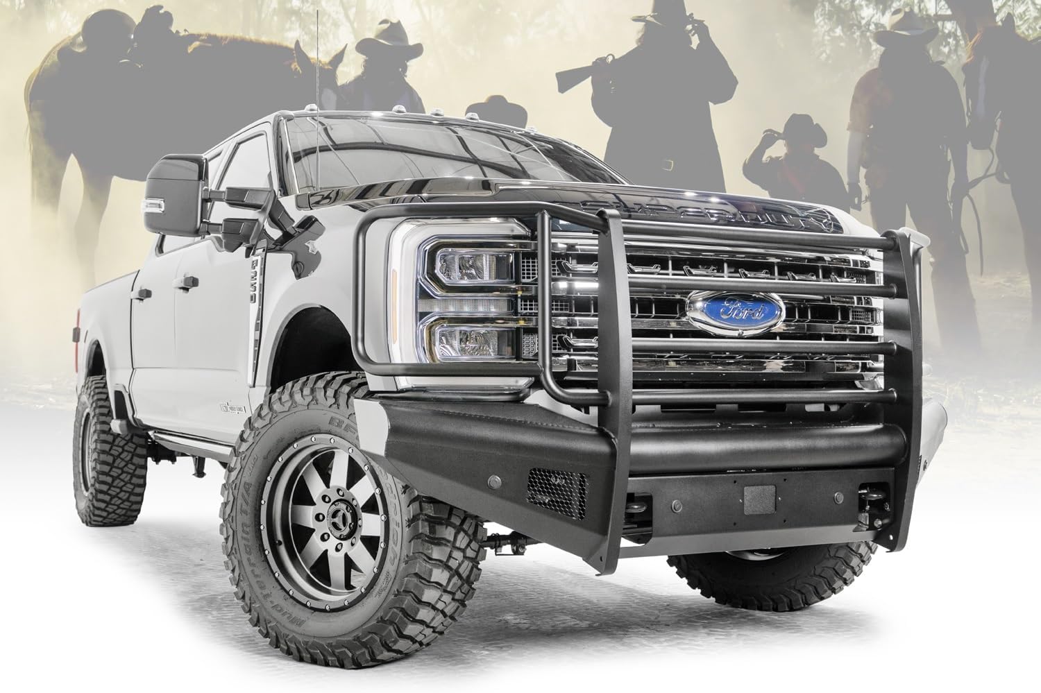 Fab Fours FS23-Q5960-1 Elite Front Bumper fits 2023 Ford F-350 Super Duty - Black Steel - w/Full Grill Guard - Sensor Compatible - Black Matte