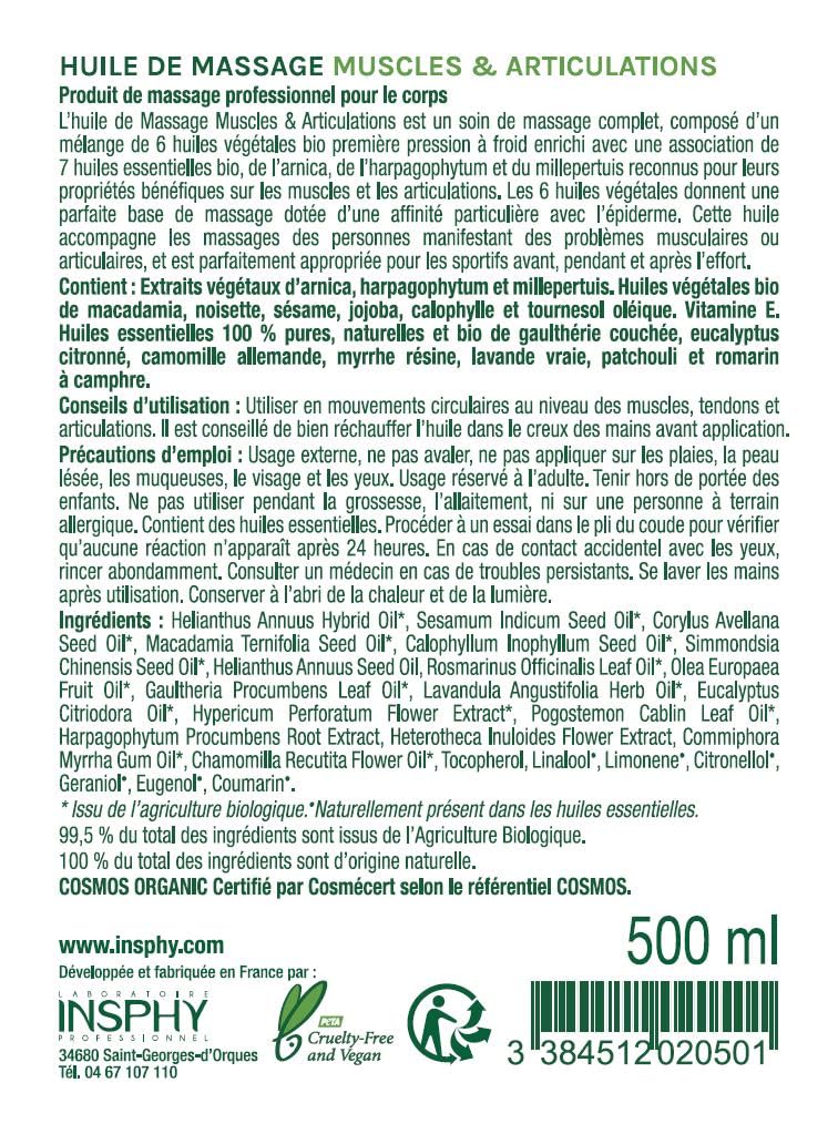 Huile Harpago Arnica 500 ml – Huile de Massage Muscles et Articulations – Harpagophytum Arnica Huiles Essentielles – Après Sport – Certifiée Cosmos Organic