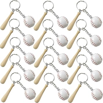 ROYHOO 15PCS Mini Baseball Keychain with Wooden Bat for Sports Theme Party Team Souvenir Athletes Rewards Party Favors for Adults