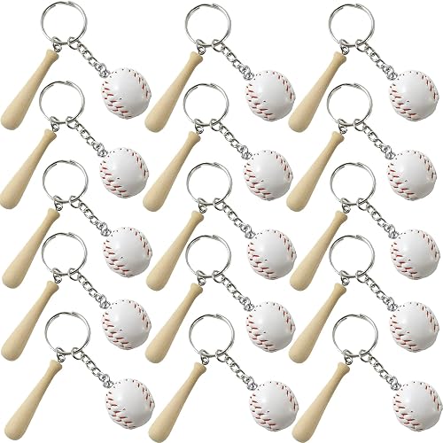 ROYHOO 15PCS Mini Baseball Keychain with Wooden Bat for Sports