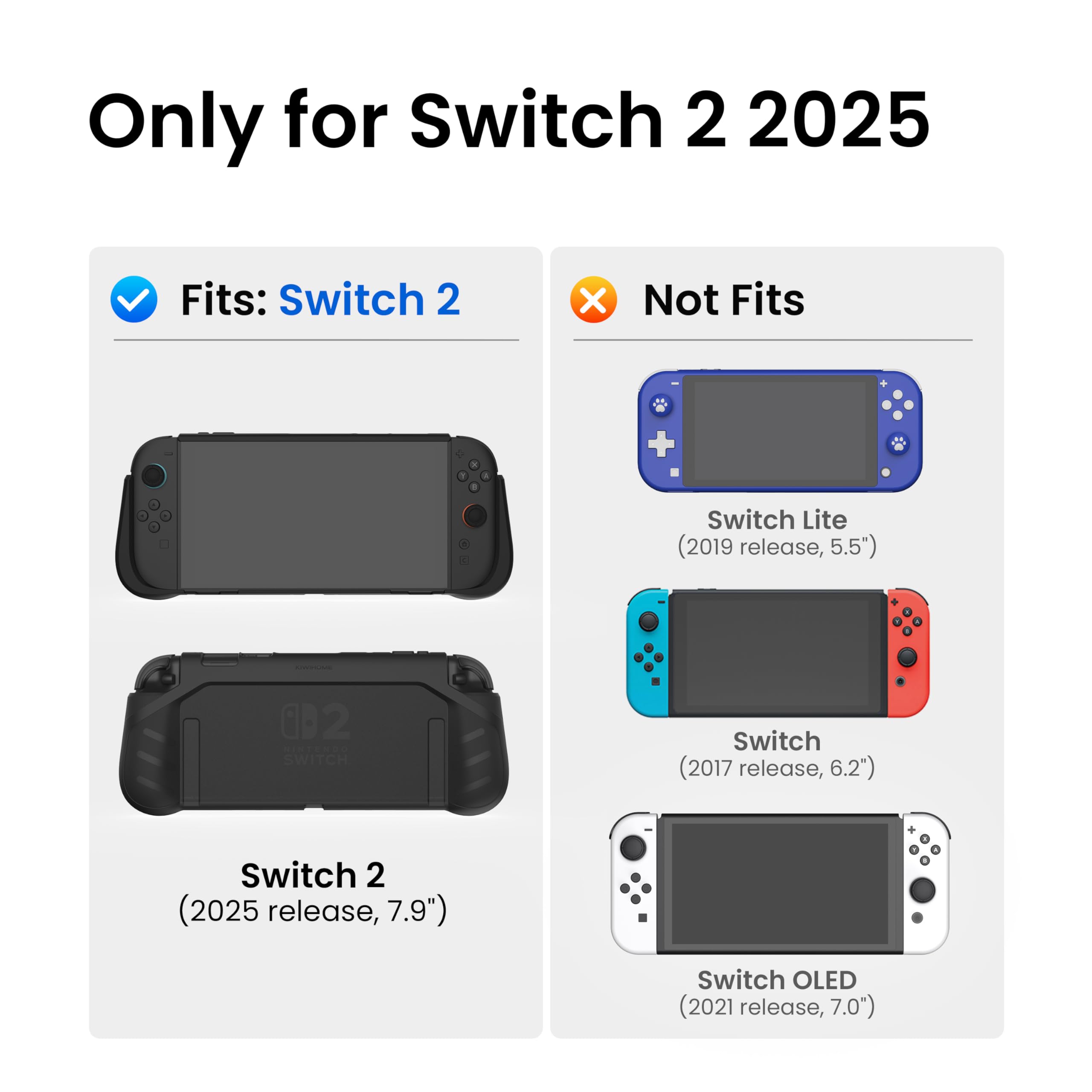 KIWIHOME P2 Dockable per Switch 2 Case 2025, Impugnatura ergonomica antiscivolo Custodia protettiva anti-caduta Accessori per Switch 2 Case, Nero