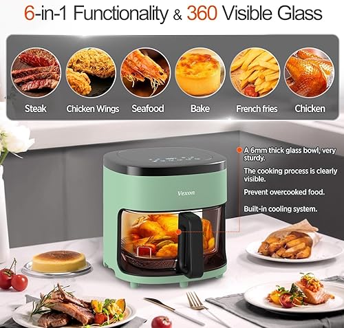 Miniatura 2 de Vexon Freidora de aire de 4.5 cuartos de galón, cocina compacta de aire caliente de 1200 W con ventana visible, cesta antiadherente, pantalla táctil