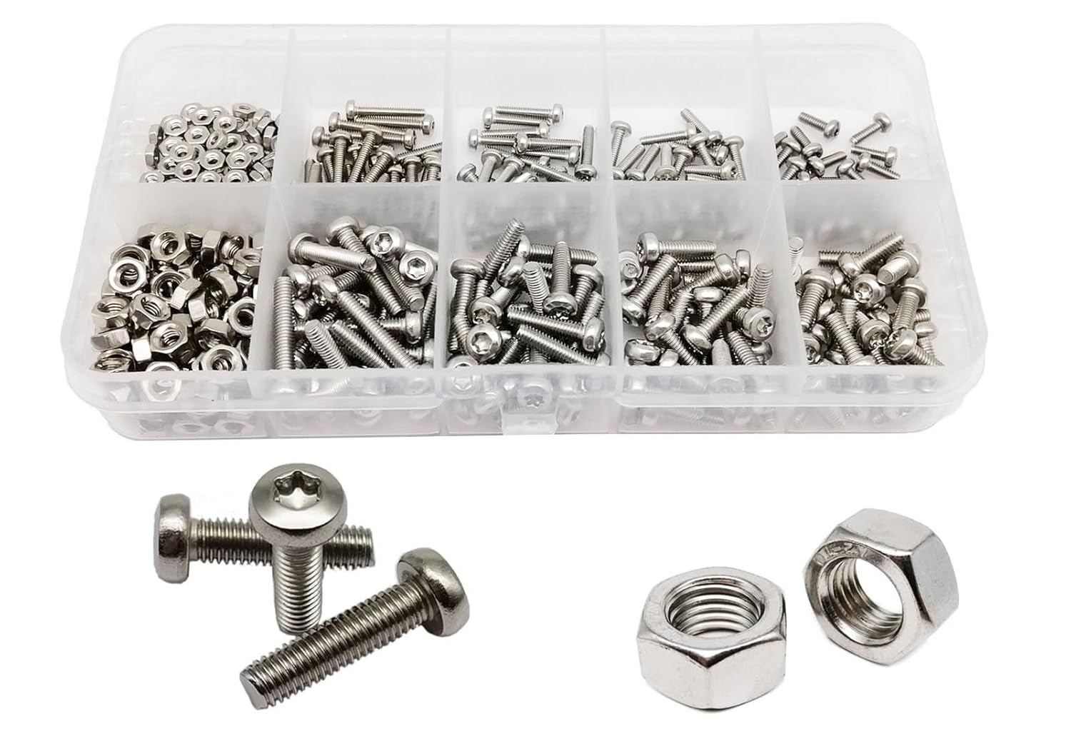 Bolt kit 800pcs Stainless Steel Six Lobe Torx Pan Round Head Screw Bolt Nut Set Assortment Kit Box