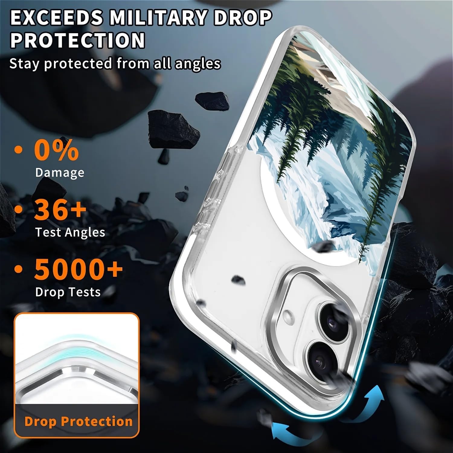 Magnetic Case for iPhone 16 Design On Clear Base, Compatible with MagSafe, Slim Protective Soft TPU Bumper Phone Cover Women Girls Case -Mountains Tree Outdoor image 5