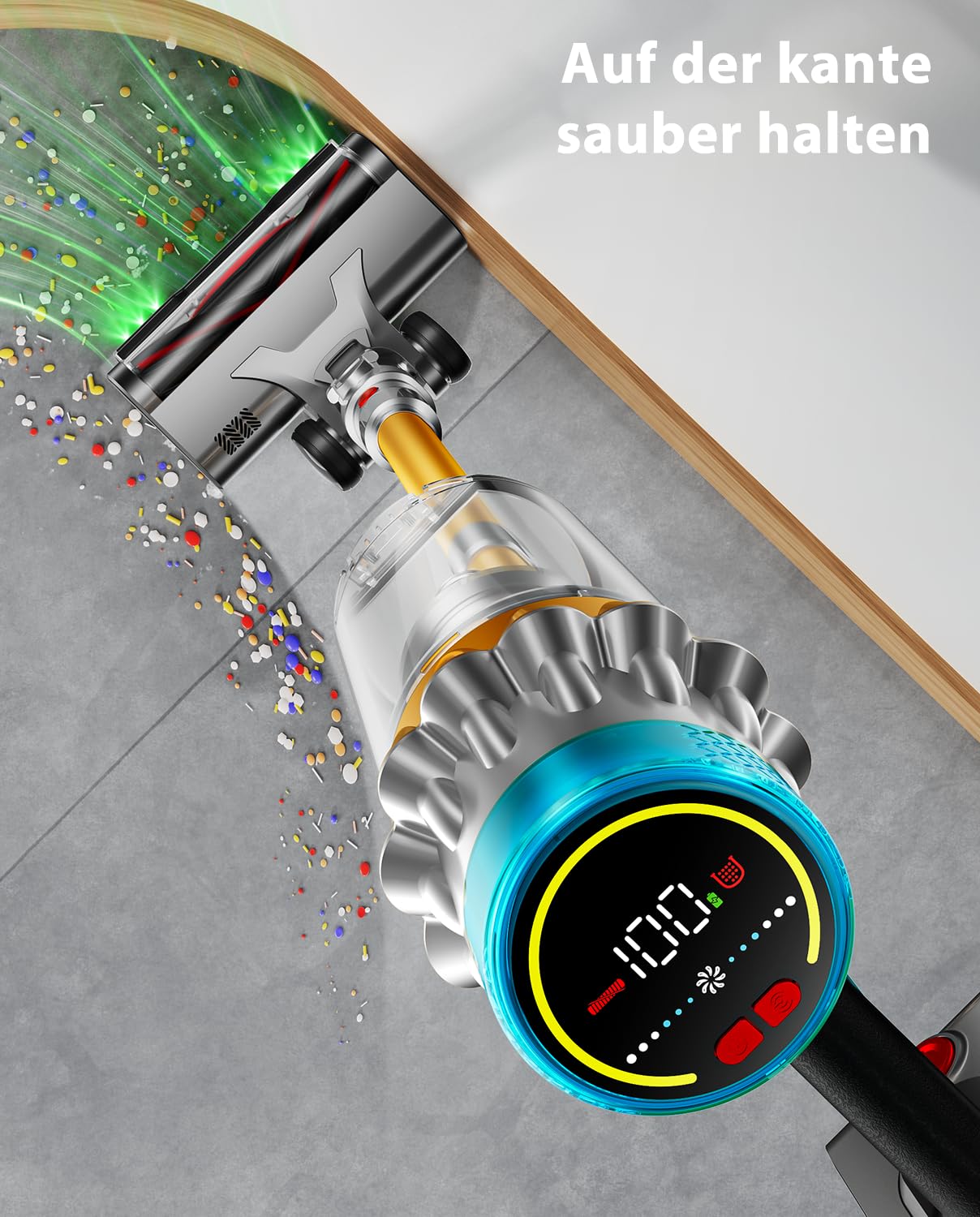 Akku Staubsauger, 50kPa/650W/70Min Staubsauger Kabellos,mit OLED-Display und 1,8-Liter-Behälter, Leistungsstarker, Geeignet für Teppiche, Hartböden und Haare