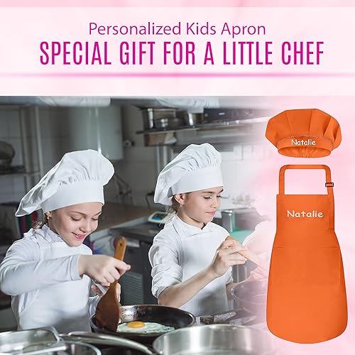 Miniatura 6 de Juego de delantal personalizado y sombrero de chef para niños, bonito disfraz de chef para niños, delantales con bolsillos para cocinar, pintar y
